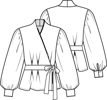 Knipmode 1222 - 07 - Wikkelblouse modeltekening