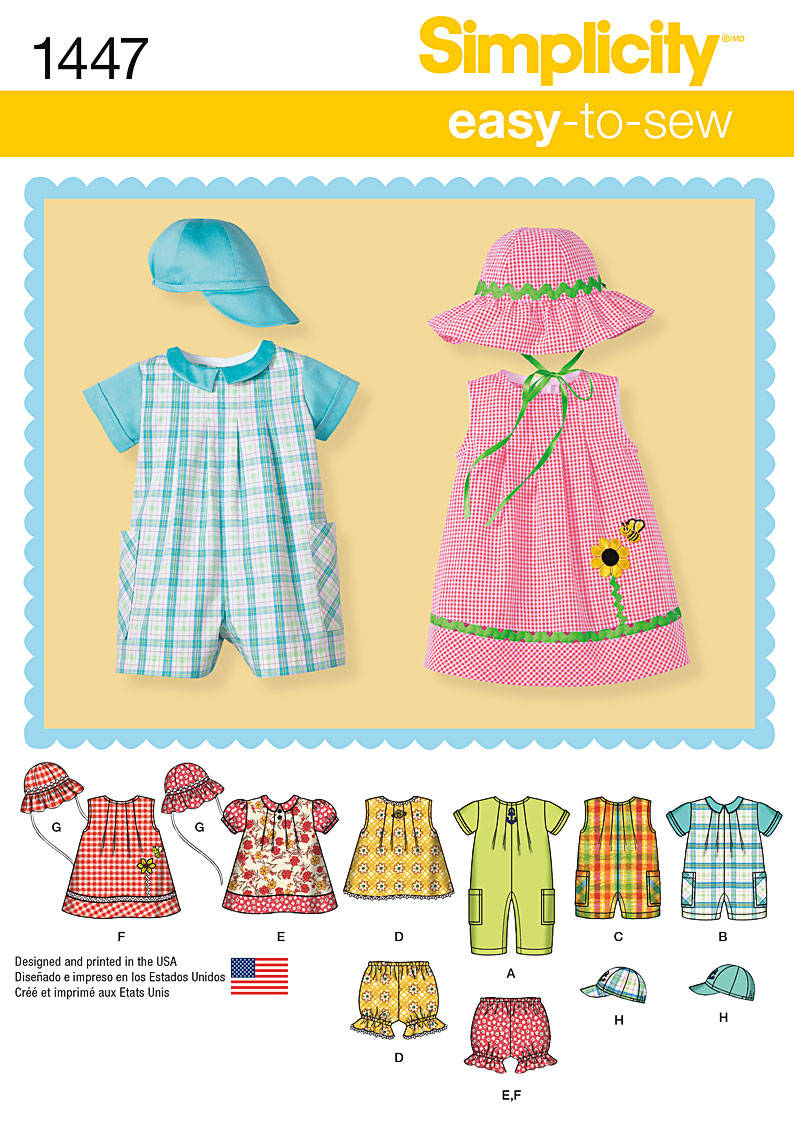 Babykleertjes met een rompertje in 2 verschillende lengtes, jurkjes, topje, broekje en hoeden.