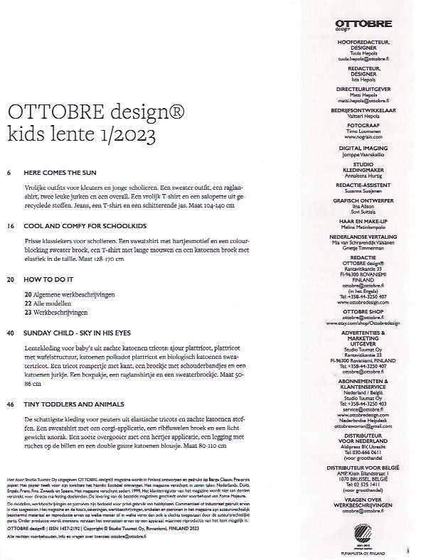 Ottobre Design lente 1/2023 inhoudsopgave